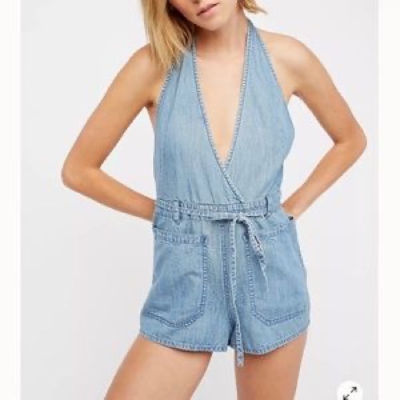 Free People Pants - Free  People Chambray Halter Tie Romper